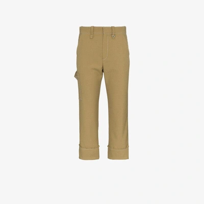Shop Chloé Capri Cropped Trousers With Contrasting Stitch In Green