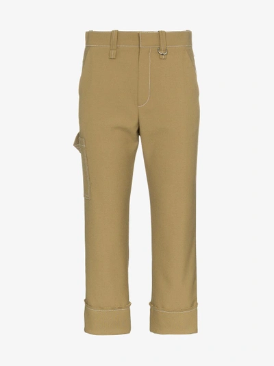 Shop Chloé Capri Cropped Trousers With Contrasting Stitch In Green