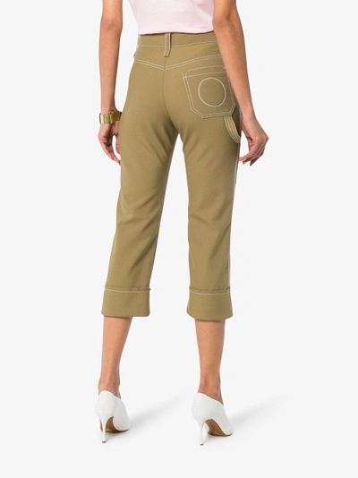 Shop Chloé Capri Cropped Trousers With Contrasting Stitch In Green