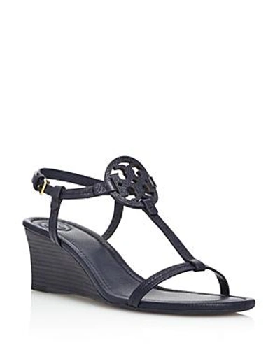 Shop Tory Burch Women's Miller T-strap Wedge Sandals In Perfect Navy