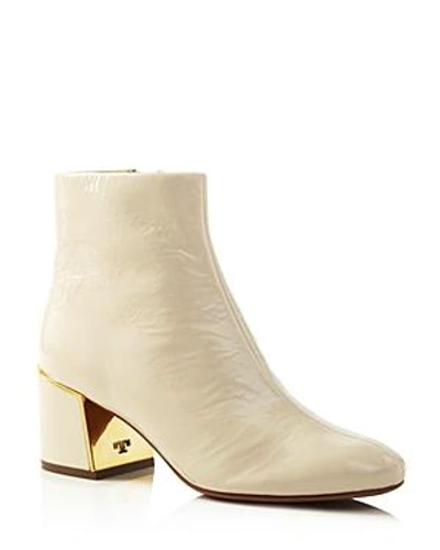 Shop Tory Burch Women's Juliana Tumbled Patent Leather Booties In New Cream