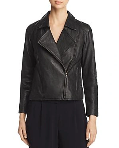 Shop Eileen Fisher Leather Moto Jacket In Black