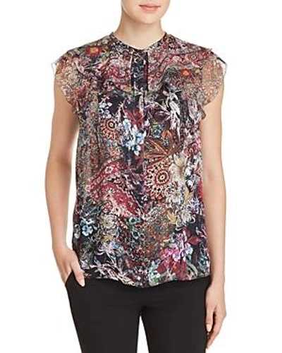 Shop Elie Tahari Mala Sleeveless Printed Silk Blouse In Black Multi