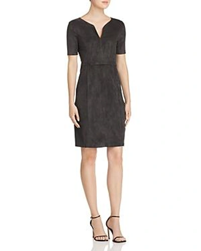 Shop Elie Tahari Emily Suede-front Dress In Charcoal