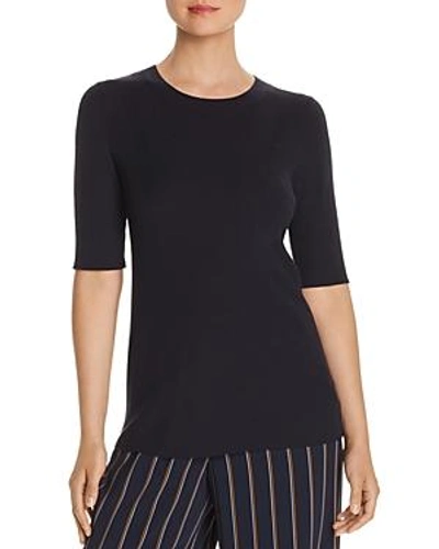 Shop Lafayette 148 Slim Ribbed-wool Top In Ink