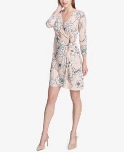 Shop Calvin Klein Hardware Faux-wrap Dress In Blush Combo