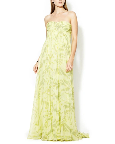 Shop Halston Heritage Silk Printed Strapless Flared Gown In Nocolor