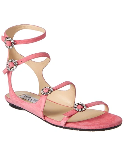 Shop Jimmy Choo Naia Crystal Buckle Suede Sandal In Pink