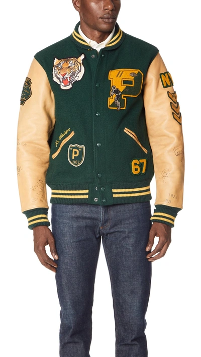 Pump på den anden side, scramble Polo Ralph Lauren Letterman Wool-blend And Leather Jacket In College Green  | ModeSens