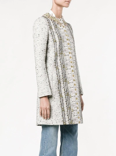 Shop Giambattista Valli Embroidered Tweed Coat - Multicolour