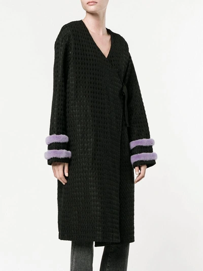 Shop Saks Potts Fur-trimmed Kimono Coat In Black