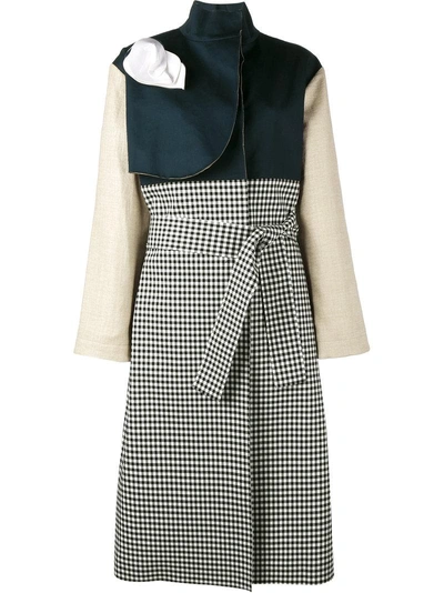 Shop A.w.a.k.e. Gingham And Denim Trench Coat In Blue