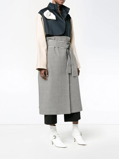 Shop A.w.a.k.e. Gingham And Denim Trench Coat In Blue