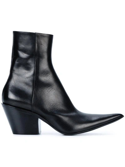 Shop Haider Ackermann 'taurus' Point Toe Mid Heel Ankle Boots - Black
