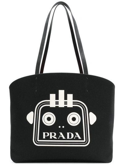 Shop Prada Robot Print Tote - Black