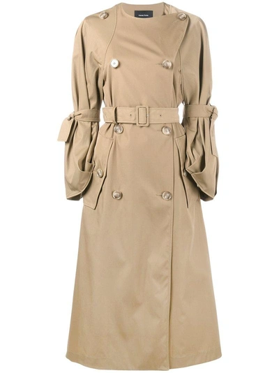 Shop Simone Rocha Double Breasted Trench Coat - Neutrals