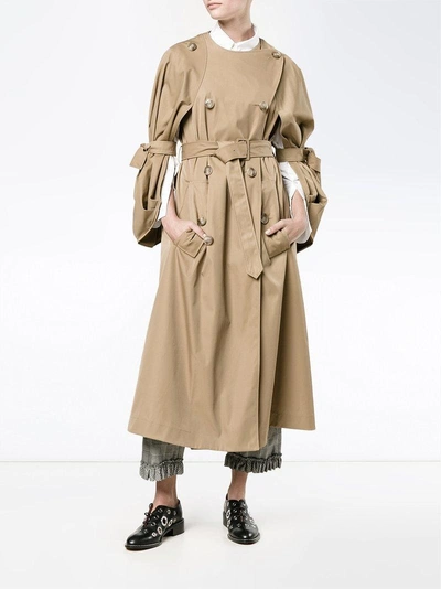 Shop Simone Rocha Double Breasted Trench Coat - Neutrals