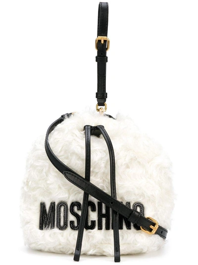 Shop Moschino Wool Bucket Bag - White