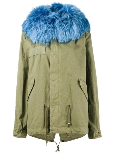 Shop Mr & Mrs Italy Blue Raccoon Fur Trimmed Parka Jacket