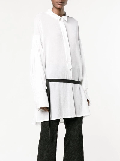 Shop Ann Demeulemeester Pleated Long Sleeve Shirt - White