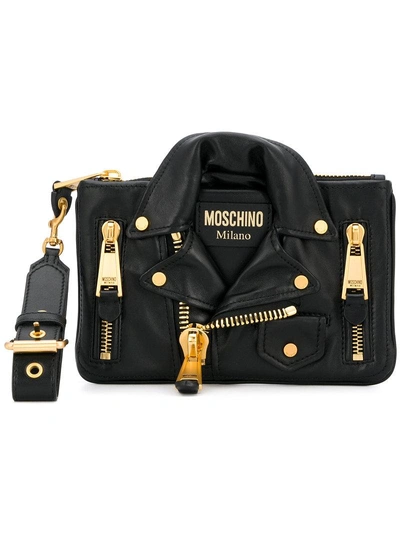 Shop Moschino Leather Clutch - Black