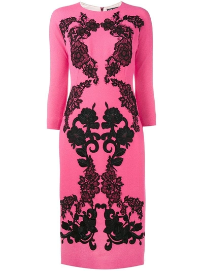 Shop Dolce & Gabbana Rose Embroidered Crepe Dress - Pink & Purple