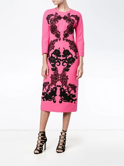 Shop Dolce & Gabbana Rose Embroidered Crepe Dress - Pink & Purple