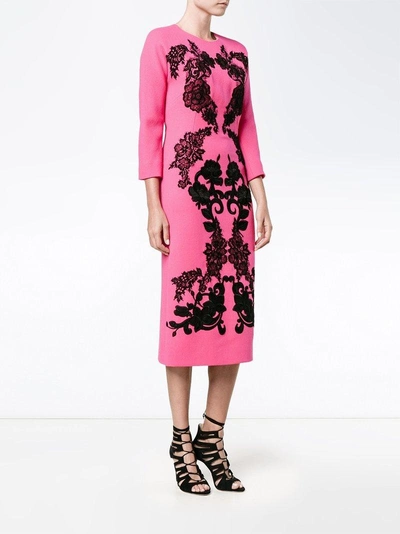 Shop Dolce & Gabbana Rose Embroidered Crepe Dress - Pink & Purple