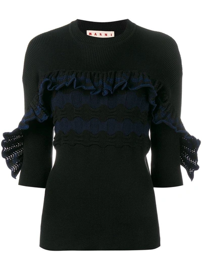 Shop Marni Ribbed Ruffle Top - Black