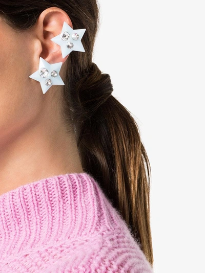 Shop Miu Miu Metallic Crystal Star Clip-on Earrings In Blue