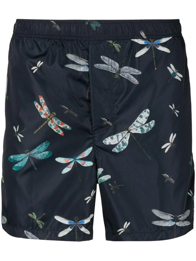 Shop Valentino Dragonfly Print Swim Shorts - Blue