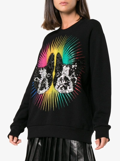 Shop Gucci Sequin Embellished Logo Back Cotton Sweatshirt - Black