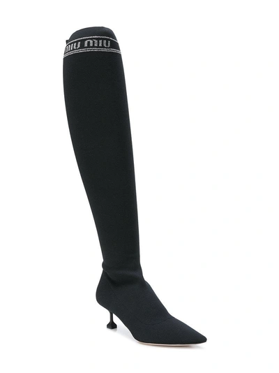 Shop Miu Miu Knee Length Sock Boots - Black
