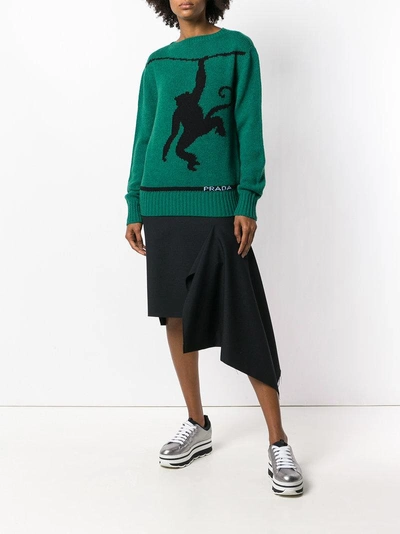 Shop Prada Monkey Print Wool Sweater - Green
