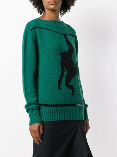 Shop Prada Monkey Print Wool Sweater - Green