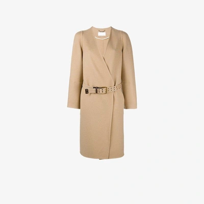 Shop Chloé Collarless Wool Coat In Yellow