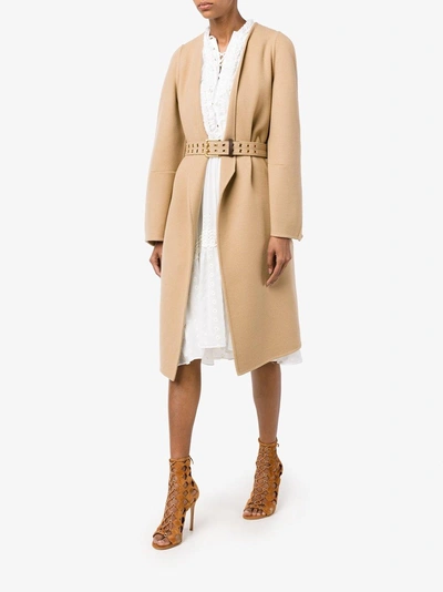 Shop Chloé Collarless Wool Coat In Yellow