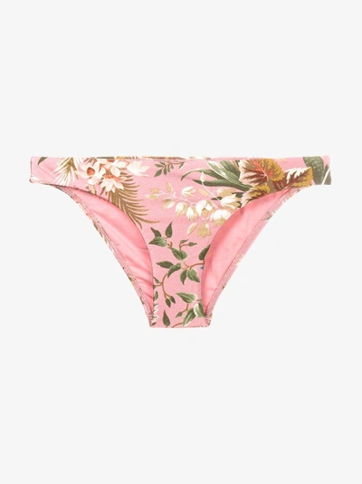 Shop Zimmermann Floral Print Bikini Bottom In Pink/purple