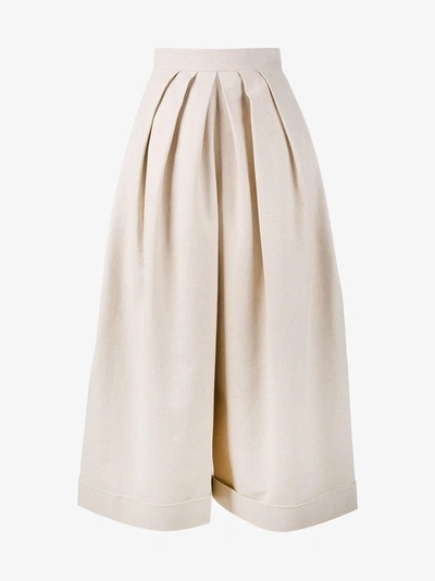 Shop Delpozo Cropped Pleated Trousers In Nude/neutrals