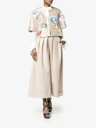 Shop Delpozo Cropped Pleated Trousers In Nude/neutrals