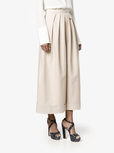 Shop Delpozo Cropped Pleated Trousers In Nude/neutrals