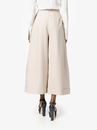 Shop Delpozo Cropped Pleated Trousers In Nude/neutrals