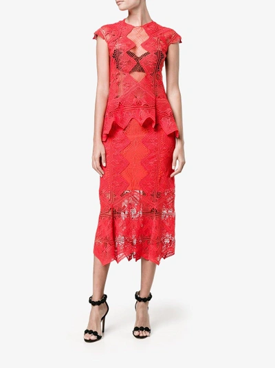 Shop Jonathan Simkhai Sheer Lace Top In Red