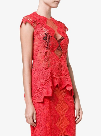 Shop Jonathan Simkhai Sheer Lace Top In Red