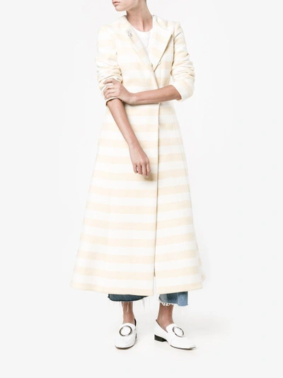 Shop Emilia Wickstead Striped Domenique Coat In Yellow/orange