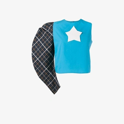 Shop A.w.a.k.e. Mode One Sleeve Star Logo Top In Blue