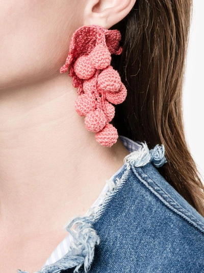 Shop Rosie Assoulin Crochet Grapes Earring In Pink/purple