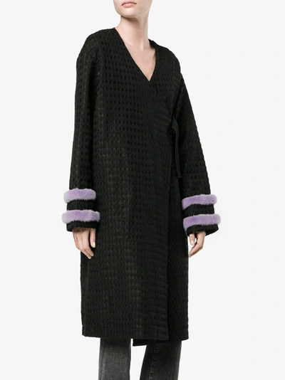 Shop Saks Potts Fur-trimmed Kimono Coat In Black