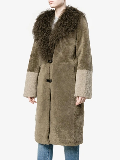 Shop Saks Potts Shearling Collared Coat In Brown