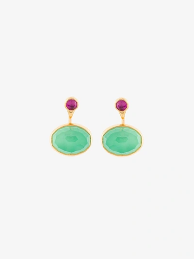 Shop Katerina Makriyianni Back Loop Malachite Earrings In Metallic